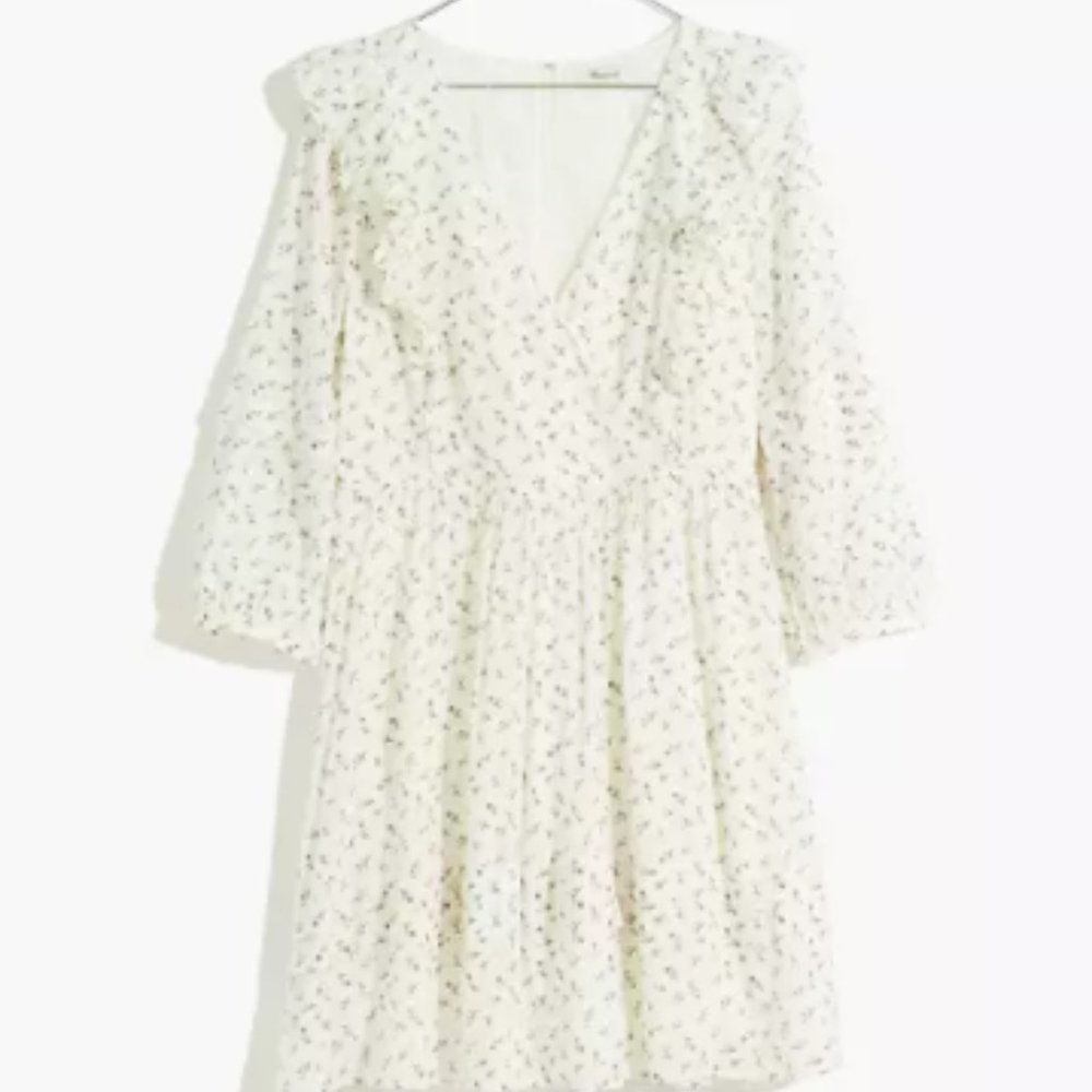 Madewell Ruffled Pleat-Sleeve Mini Dress, size 14